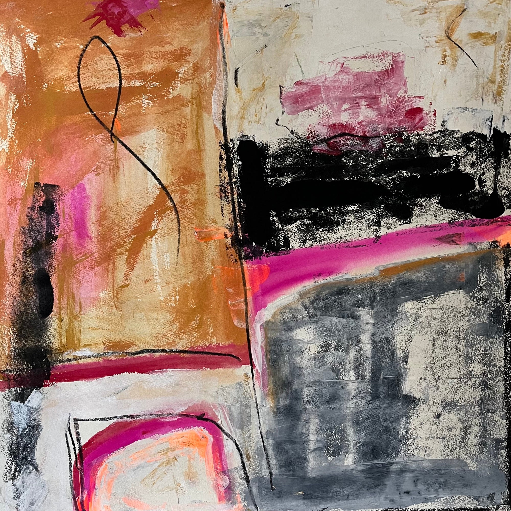 Abstract art piece with colorful brush strokes on a white background