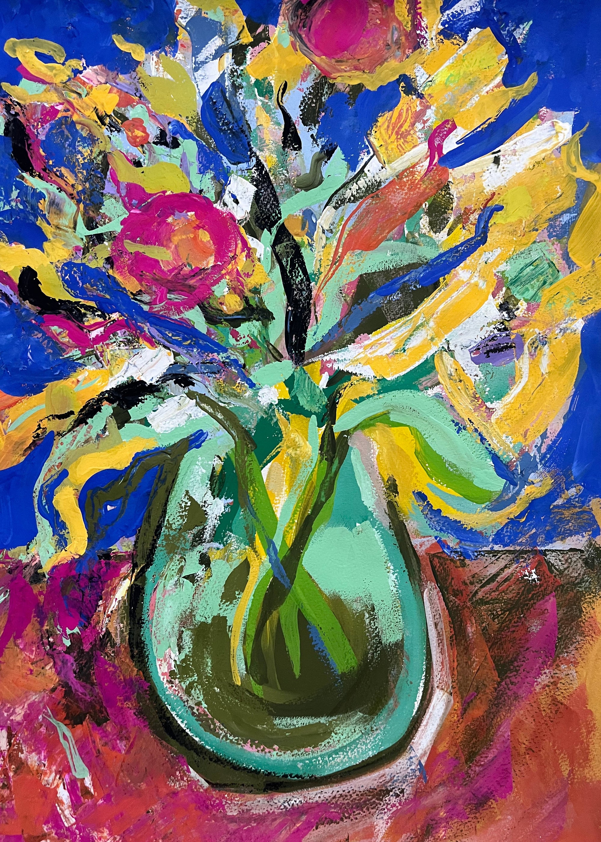 Abstract painting with vibrant colors and shapes