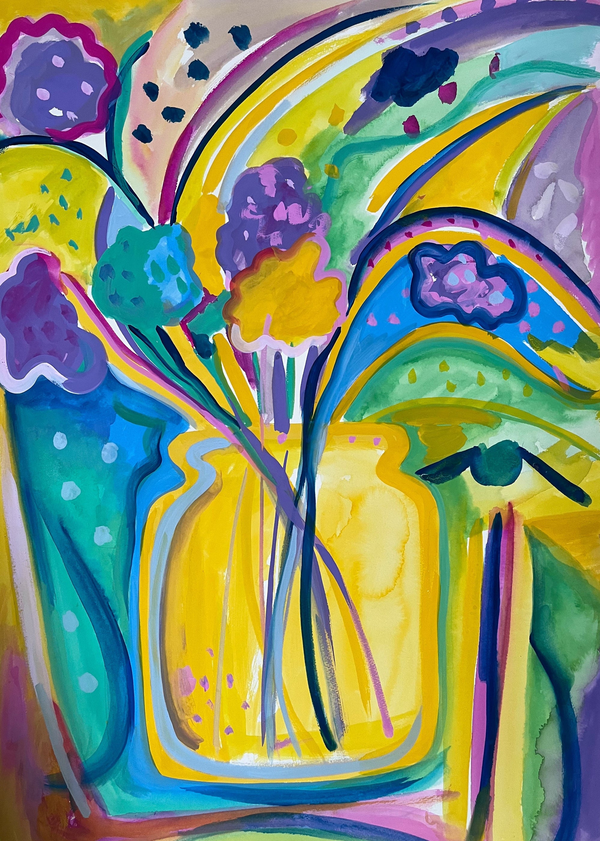 Abstract colorful artwork with swirling patterns and shapes