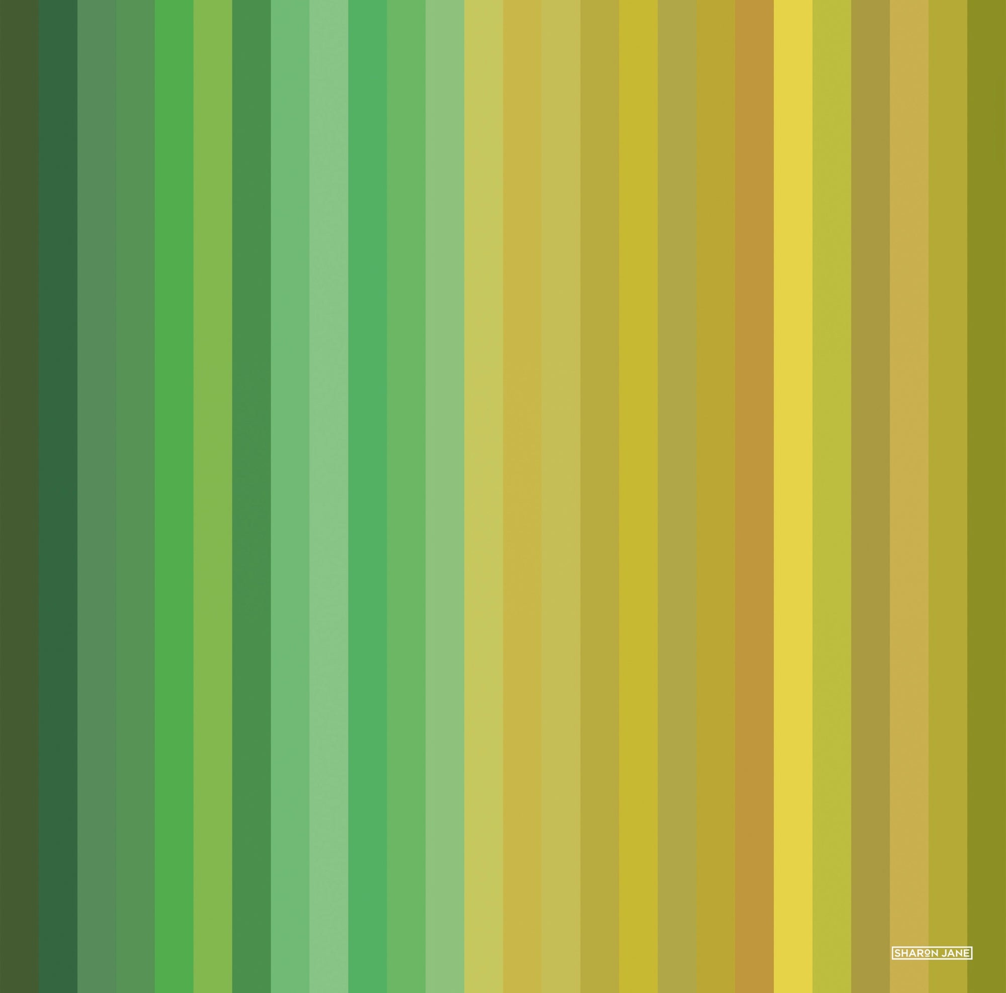 Pattern of vertical stripes in green, brown, and yellow on a multicolor background