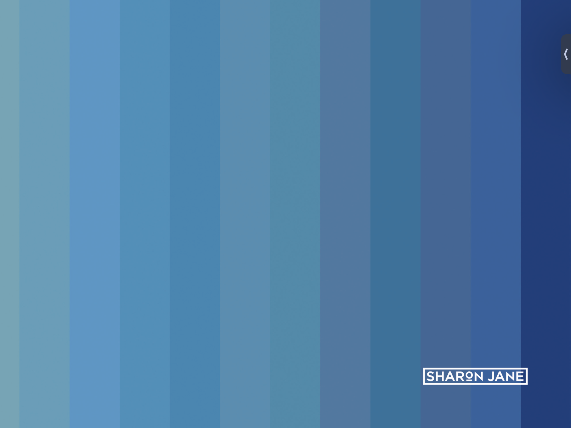 Gradient blue background with 'SHARON JANE' branding