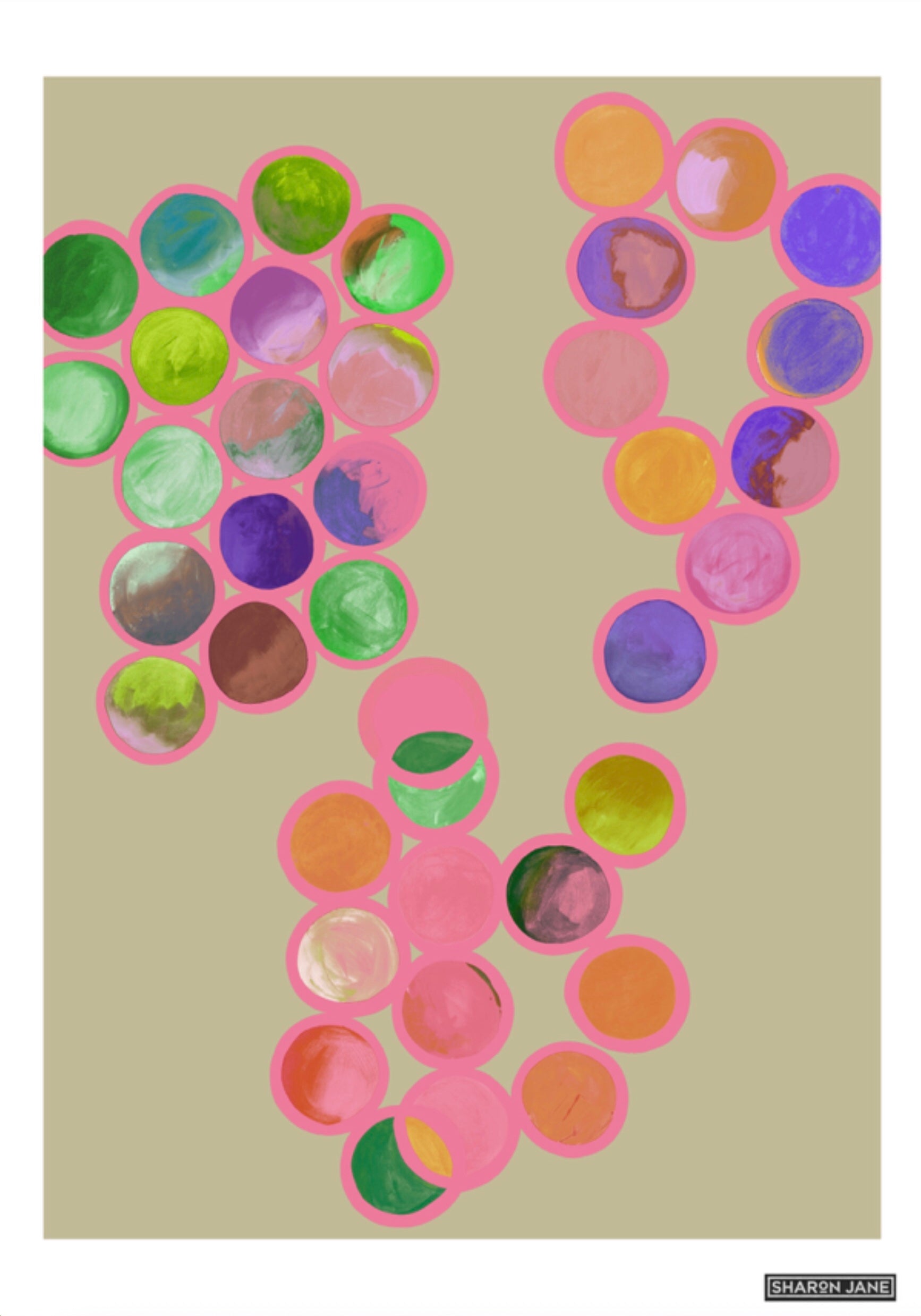 Colorful dot pattern on a beige background