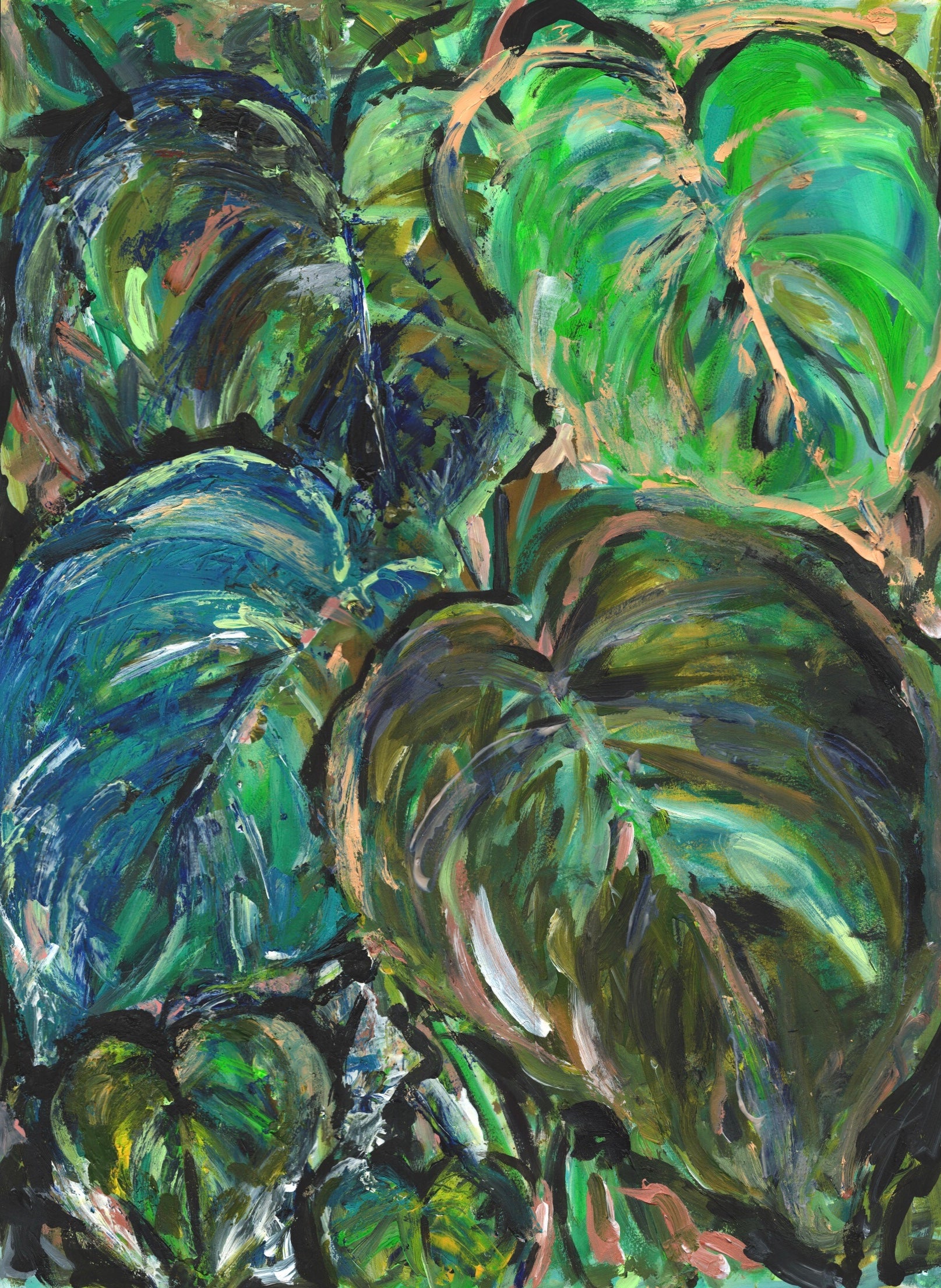 Artistic depiction of green leaves with a focus on texture and color.