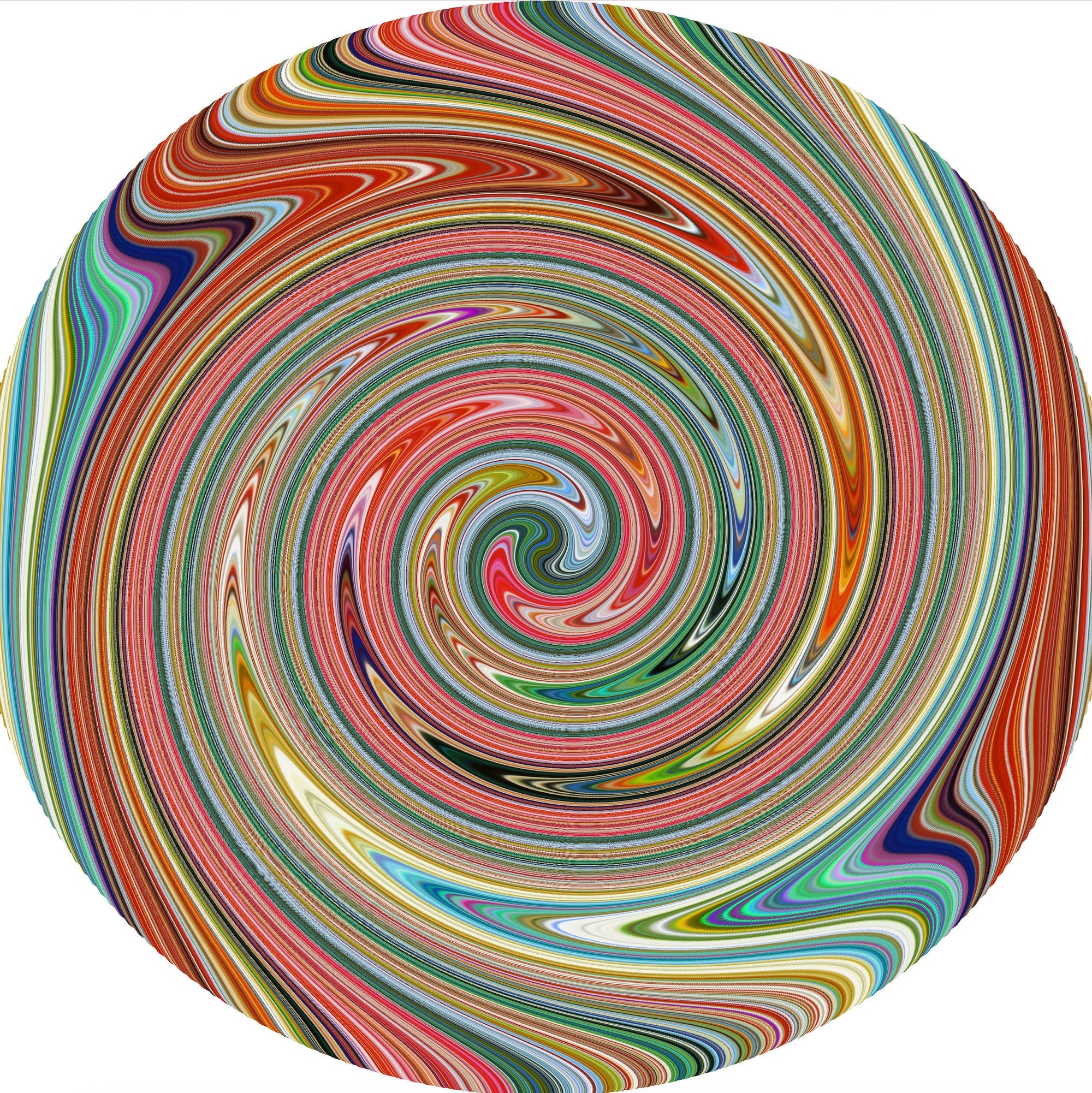 Computer screen with a colorful spiral design on the left and a gradient desktop background on the right.