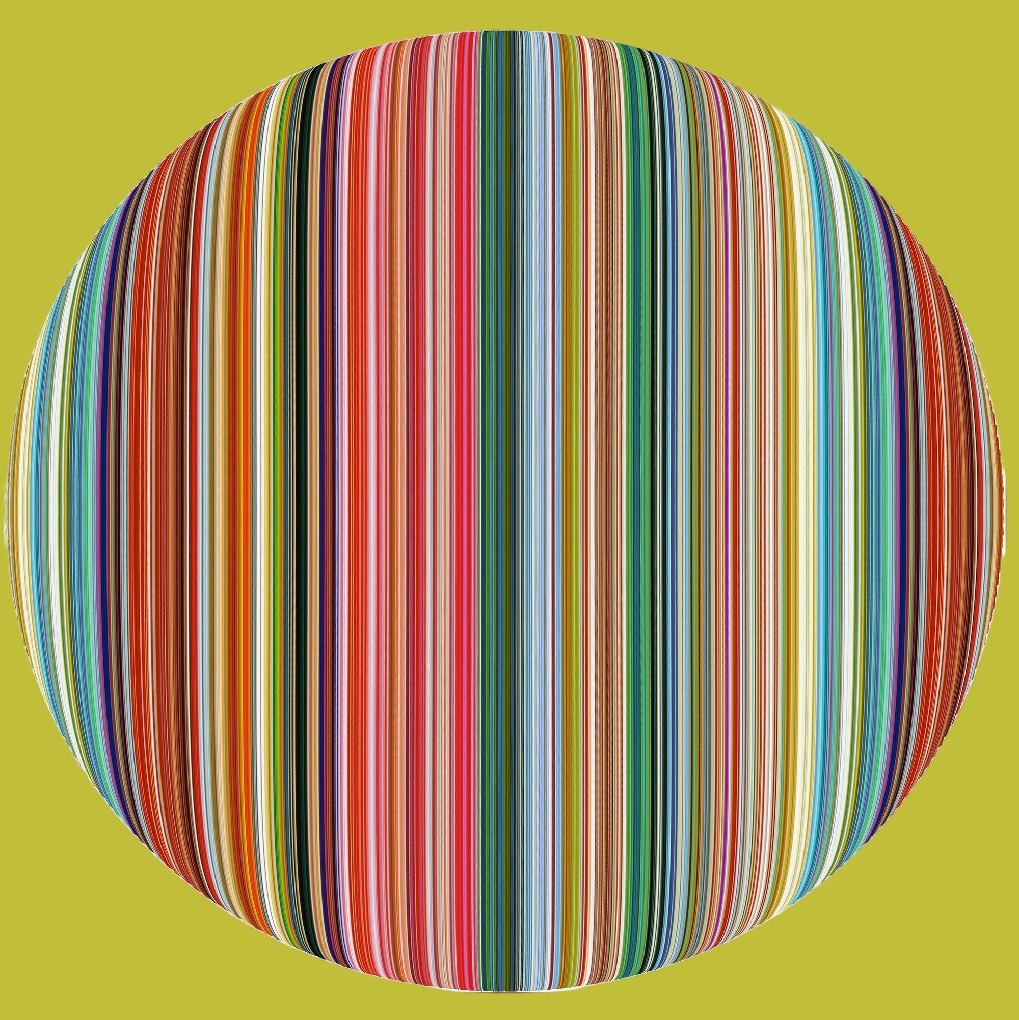 Colorful striped sphere on a white background with a computer screen showing a colorful desktop.